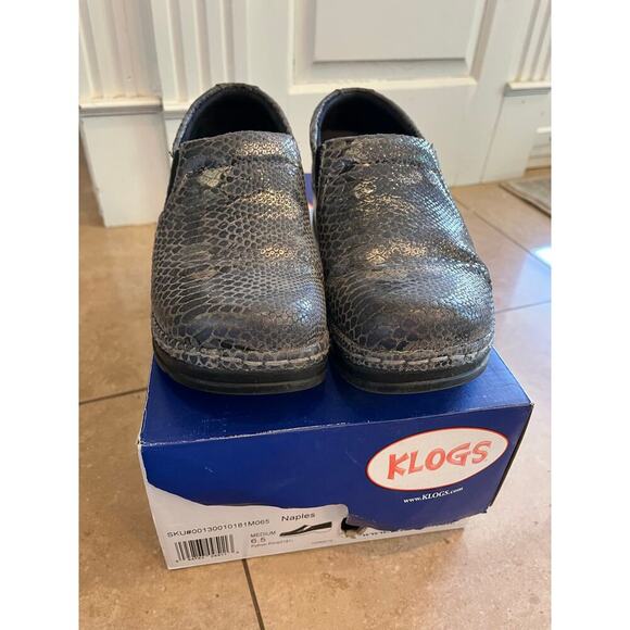 Klogs Naples Python Print Clogs Women 6.5 Leather Slip Resistant Nurse Dental - Picture 1 of 9